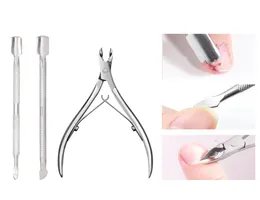 Cutter Nipper Clip Cut Set 3 PCS Rostfritt stål Nagelkuttar Pushers Spoon Nail Scissor Dead Skin Remover Tools for Women9856577