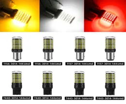 Araç Şeffaf Kabuk Kanbus Geniş Voltaj 3014 144SMD LED Blubs Hata Yok 1156 1157 7440 7443 Dönüş sinyali ışığı fren için LED lambalar