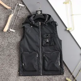 ファッションデザインメンズアウターウェアコートベストWeste Gilet Man Designer Brands Cardigan Hooded Vest Zip Large Pocket Trim Black Nesevelessジャケットトップ