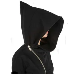 Moletom com capuz masculino Wizard Hat Oblique Zipper Punk Rock Skate Streetwear Gótico Diagonal Zip Up Black Cloak Jaqueta com capuz para homens Mulheres N39r