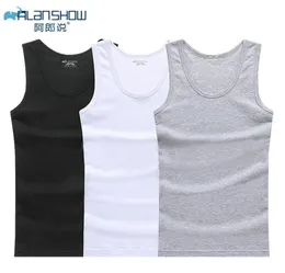 Alanshow 3pcslot mans cotton Solid Seamless Menseveless Tank快適なアンダーシャツ通気性メンズアンダーシャツ15787084