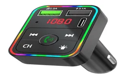 F2 Bluetooth Car Kit FM Sändare Modulator Färgglad LED -bakgrundsbelysning Trådlös radioadapter Hand för telefon TF MP3 Player Type4414283