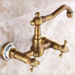 Rubinetti per lavandino del bagno Rubinetto a parete El per uso domestico Materiale in rame Doppia maniglia Foro singolo Diametro sedile standard Cucina e acqua fredda