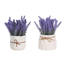 Flores decorativas lavanda vaso planta cerâmica vaso de flores artificial para cozinha festa escritório