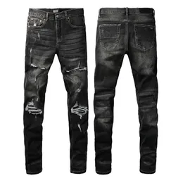 Mäns jeans designer herr jeans byxor för män rippade broderi pentagram lapptäcke för trend varumärke motorcykel byxa mager mens kläder