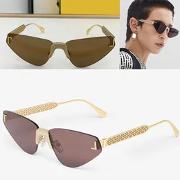 Luxus-Katzenaugen-Sonnenbrille für Damen, modische Designer-Sonnenbrille mit rahmenlosen Gläsern, Metallbeinbrille, Herren-Brille in heller Farbe, dekorative Brille mit Schutzhülle FOL084V1