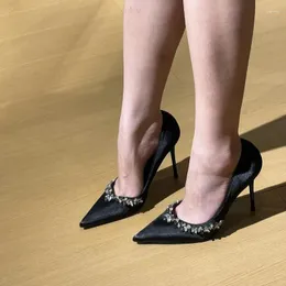 Sapatos de vestido apontou salto fino sexy cama alta 7.5cm ou 9cm strass moda saltos para mulheres 2024 bombas