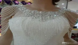 2020 Kristall Strass Schmuck Braut Wraps Weiße Spitze Hochzeit Schal Jacke Luxuriöse Bolero Jacke Hochzeitskleid mit Perlenstickerei6488850