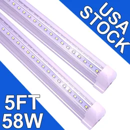 5ft LED -butik Ljus fixtur - 58W T8 Integrerad LED -rörljus - 6500K 5800lm V -form Länkbar - Hög utgång - Clear Cover - Plug and Play - 270 graders garage, butik usastock