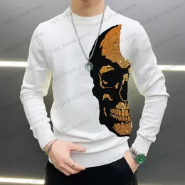 Männer Pullover Einfache Persönlichkeit Strass Design Halb Schädel Europäischen Und Amerikanischen Pullover Männer der Winter Marke Casual Pullover T240122