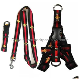 أطواق الكلاب Leaseshes Nylon Set Set Leash Harnesses تطريز نحلة من طوق الحيوانات الأليفة وحيوانات الحيوانات الأليفة للكلاب الصغيرة الكبيرة الكلاب Cat Ch Dh0fa