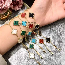 Brand Classic Four Leaf Clover Bracelet Natural Fritillaria Turquoise Five Flower Fashion Korean Couple Designer for Women Jewelry IKR7