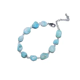 Armband lii ji unik natursten blå larimar nugget form tråd handarbete mode armband trevlig gåva till kvinnor