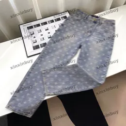 Xinxinbuy 2024 Erkek Kadın Tasarımcı Kot Pantolon Mektubu Jacquard 1854 Gündelik Pantolon Siyah Mavi Gri S-2XL