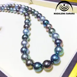 Pingentes MADALENA SARARA 8-9mm Colar de pérolas de água salgada Tahitian Bead Gargantilha Natural Preto 18"