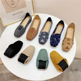 Soft Sole Lazy Bean Shoes 2024 Spring and Autumn New Square Head Princess Shoes Same Style Weaving Shallow Mouth Flying Weaving Flat Sole Single Shoes