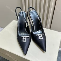 Scarpe eleganti con tacco Designer di lusso Raso con strass fibbia con lettera Slingback Punta a punta Décolleté scarpe con tacco a spillo Sandali con tacco 10,5 cm da donna Sandali con tacco alto Con scatola