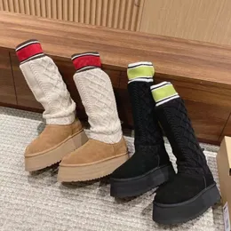 Classic Sweater Letter Boot Winter Chestnut Letter Tall Boots Women Stacking boot over the knee snow boots