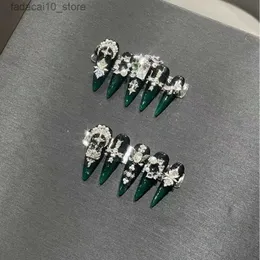 Yanlış Tırnaklar El yapımı pres-on tırnaklar Stiletto elmas sahte tırnaklar orijinal tasarımcı couture sıcak stil lüks parti mücevher çıkartmaları sahte ongles q240122