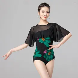 Stage Wear x122 Lady Modern Dance Toscsu Kobiet Latin Ruffle Bluzka krótkie rękawie Waltz Shirt National Standard