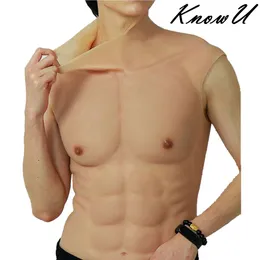 コスチュームアクセサリーコスプレ肩を持つ男性のスーツリアルな腹筋肉俳優シリコーン上部ピース胸筋クロスドレスハロウィーン