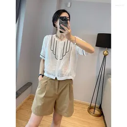 Women's Blouses Thin White Short Sleeved Shirt Casual Cardigan Design Sense Top 2024 Summer