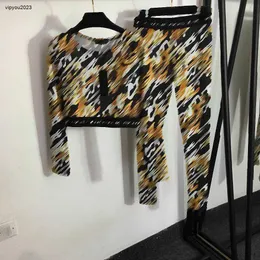 brand women designer Two piece suit Retro pattern letter printed long sleeve top+ fashion elastic slim leggings Jan 22