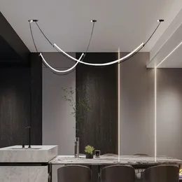 Modern LED -tak ljuskrona för matsal vardagsrummet kök bar nordisk minimalistisk linjär pendelljus inomhusbelysning