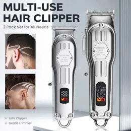 Saç Clippers 2 Arada 1 Full Metal Combo Kit Berber Saç Clipper Erkekler için Profesyonel Elektrikli Sakal Saç Düzeltme Şarj Edilebilir Saç Kesimi