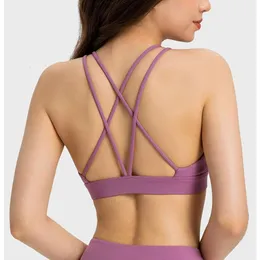 LU-032 Deep V Yoga Sports Bra podwójne ramię Cross Back Tank