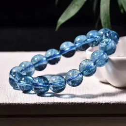 Bangles Natural Sea Blue Popcorn Crystal Armband för kvinnor Män kvarts Rundpärlor Gemstone Stretch Crackle Design Arm SZ 8mm12mm