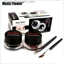 Eyeliner Music Flower 2 in 1 Marrone + Nero Eyeliner Gel Make Up Kit eyeliner resistente all'acqua Strumento per trucco occhi con pennello 24 ore a lunga durata Q240122