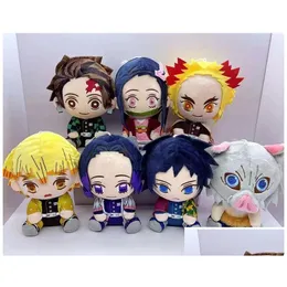 Animais de pelúcia de pelúcia 20cm dos desenhos animados demon slayer brinquedos kazuma tanjiro nidouzi mão donew p brinquedo crianças presente favorito entrega entrega presentes ot0q9