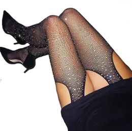 2021 Seksi Çorap Kadınlar039s Glitter Fishnet Tayt Açık Kasık Mesh Külotlu Köpek Yuhası Parlak Rhinestone Lady Plus Boyut Naylon Çoraplar 6P6564350