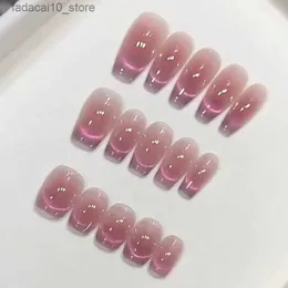 Falska naglar 10 datorer som bär falska naglar Fake Nails Pure Handmade Bayberry Crushed Ice Come Creaty Nail Enhancement Kit Q240122