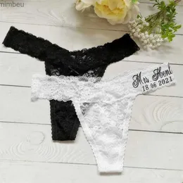 Sexy Set Personalized Name Mrs Wedding Bridal Lace Thong Customize Funny Wedding Gift Underwear Women Sexy Panties Female Lace LingerieL240122