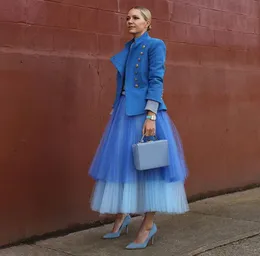 Due colori blu cielo 2 strati da sposa sottoveste da donna gonne in tulle lungo jupe femme lunghezza alla caviglia gonne in tulle a strati donna formale Bir5739585