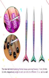 Set da 3 pezzi Penna per pittura a forma di sirena per nail art con design a forma di pesce, in acciaio inossidabile,7381757