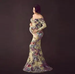 Hillsionly Maternity Dresses Women Pregnants Pography Props Off Shoulder Long Sleeve Print Dress Vestido Embarazada6110236