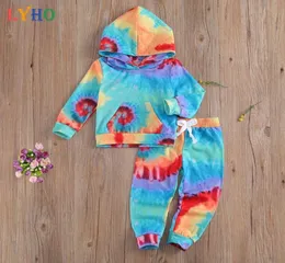 Baby Mädchen Pullover Kinder Kleidung Set Kleinkind Top Hosen 2Pcs Tie Dye Trainingsanzug Jungen Outfit Crewneck Kleidung Anzug Jogging 4T Sets3840920