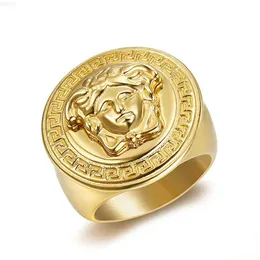 Hiphop modesmycken ringar rostfritt stål färgbevarande pvd guldpläterad mytisk medusa mäns ring
