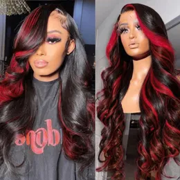 Highlight Green Body Wave Lace Front Human Hair Wigs HD Tranaparent 13x6 Lace Frontal Wig 100% Remy Red Highlight Human Hair Wig