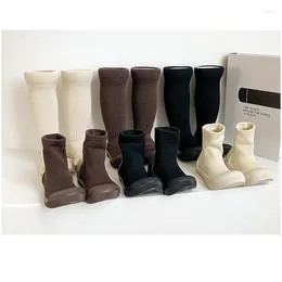 Boots Korean Girls Shoes Children's Knitted Sock Breathable Kids Knee-high Fashion Solid Princess Slip On Botines