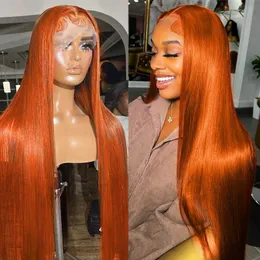 Pomarańczowy imbir koronkowy peruka przednia ludzkie włosy 13x4 prosta koronkowa peruka przednia wstępnie wyciągnięta kolorowe peruki ludzkie włosy dla kobiet