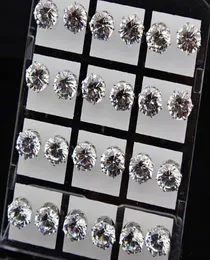 8mm Clear Austria Cubic Zirconia Stainless Steel Stud Earrings for Womens Mens Whole Fashion Jewelry 12pair24PCS1218254