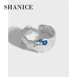 Ringar shanice ny autentisk ny 100% s925 sterling silver öppen ring ins nisch design oregelbunden yt zirkon justerbar antik ring