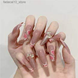 False Nails 24pcs 프렌치 반짝이 인 활 거짓 손톱 분홍색 표범 불꽃 사랑 인공 가짜 손톱 전체 커버 손톱 팁 손톱에 접착제 Q240122