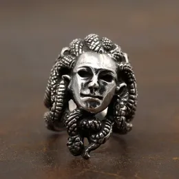 Vintage grekisk mytologi medusa ring skräck giftig orm orm hår gorgon ring cool 14k vit guld punk biker smycken