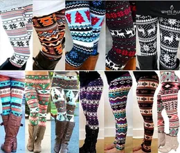 Vinter jul snöflinga stickade leggings xmas varma strumpor byxor stretch tights kvinnor bootcut stretchy byxor ooa34422744327