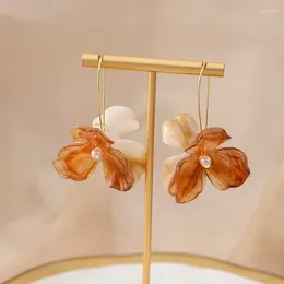 Boucles d'oreilles pendantes rétro kaki Beige fleur pour femmes, mode automne hiver géométrique en résine, bijoux de fête pour femmes